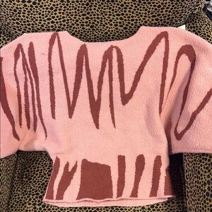SHEIN Pink and Brown Crew Neck Sweater with Abstract Design